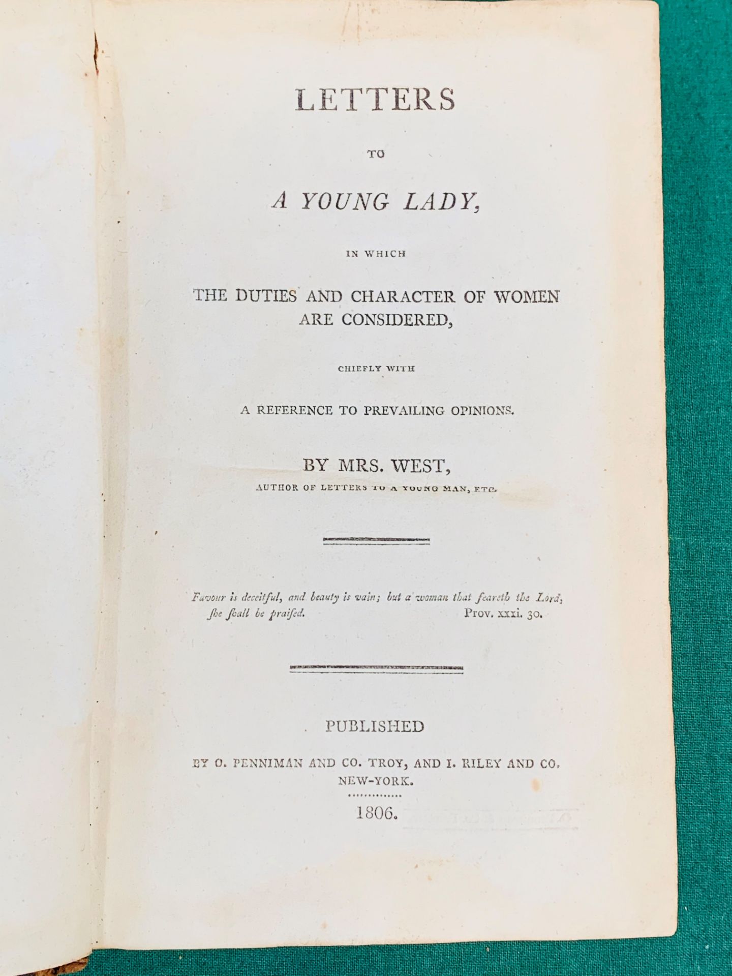 Letters to a Young Lady by Mrs Jane West, published New York 1806 - Image 2 of 4