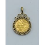 1982 half sovereign set in 9ct gold pendant, 6.3gms