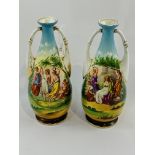 Pair of ‘Crown Victoria’ Austria, Karlsbaad, twin handle amphora vases.