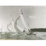 Large framed and glazed black and white photograph of sailing yachts by Beken of Cowes, with 3 other