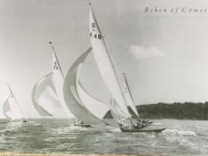 Large framed and glazed black and white photograph of sailing yachts by Beken of Cowes, with 3 other