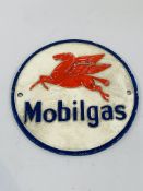 Workshop used, Mobilgas cast round metal sign.
