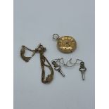 18ct gold cased fob watch, with a gold plated fob chain