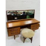 1982 G Plan teak dressing table and stool; plus matching headboard with side tables