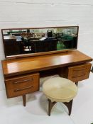 1982 G Plan teak dressing table and stool; plus matching headboard with side tables