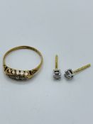 18ct gold and 5 diamond ring, plus two 18ct gold and diamond studs