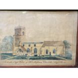 Framed and glazed watercolour entitled 'A South East View of Hintlesham Church, Suffolk'.