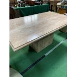 Suite of marble effect dining table, 2 console tables and side table.
