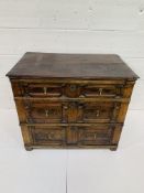 17th Century oak Jacobean style chest of three drawers with geometric moulded fronts.