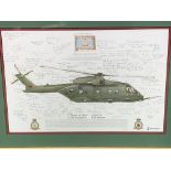 Framed and glazed print of a Merlin H C MK 3 Helicopter of 28 Squadron, RAF Benson