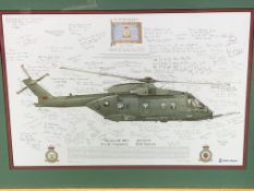 Framed and glazed print of a Merlin H C MK 3 Helicopter of 28 Squadron, RAF Benson