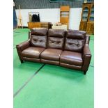 'Iolino' 3 seat brown leather sofa.