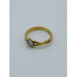 Gold and square cut solitaire diamond ring, 4.6gms