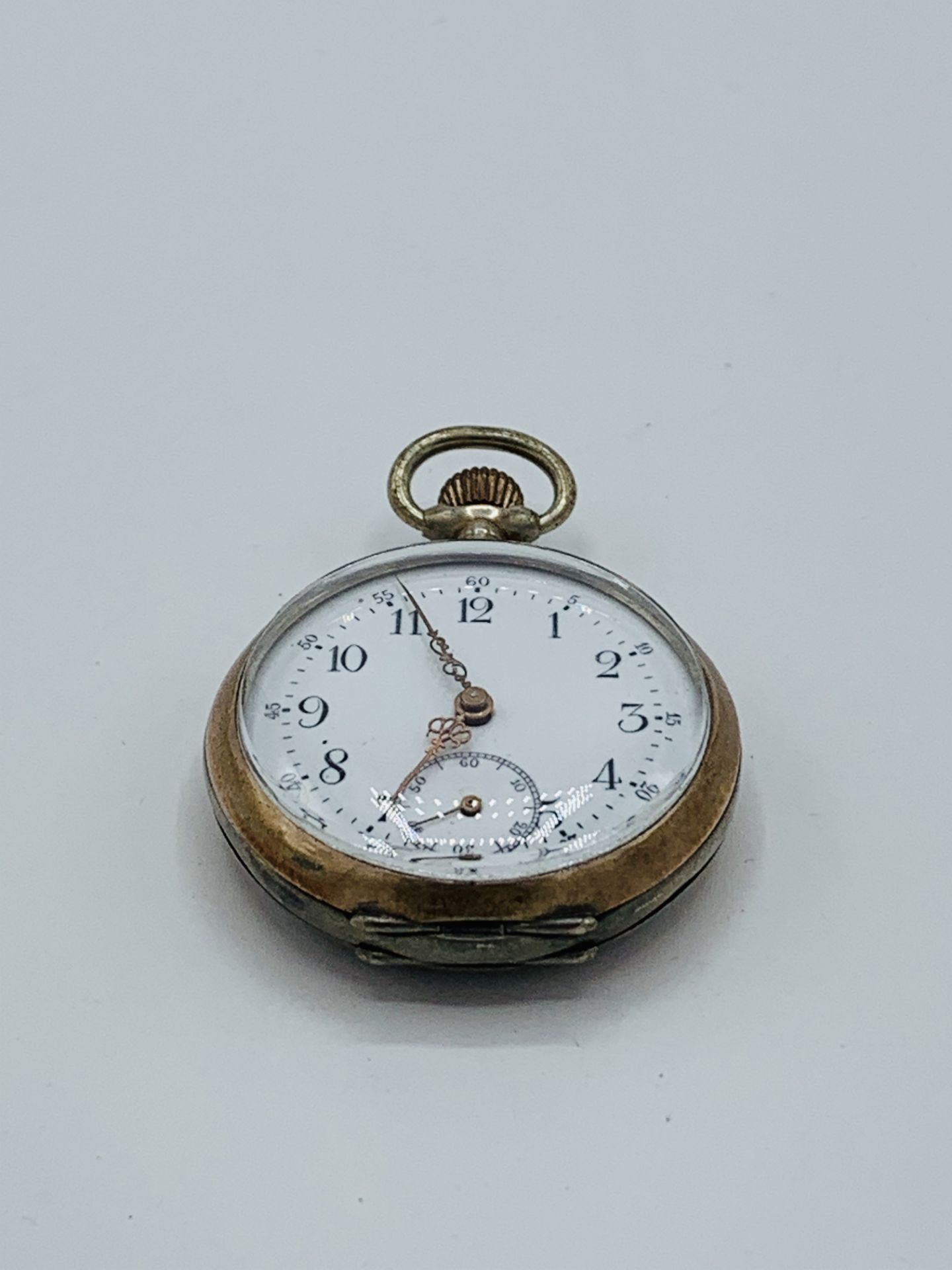 800 silver and gold plate case manual wind lady's pocket watch, in going order - Image 2 of 6