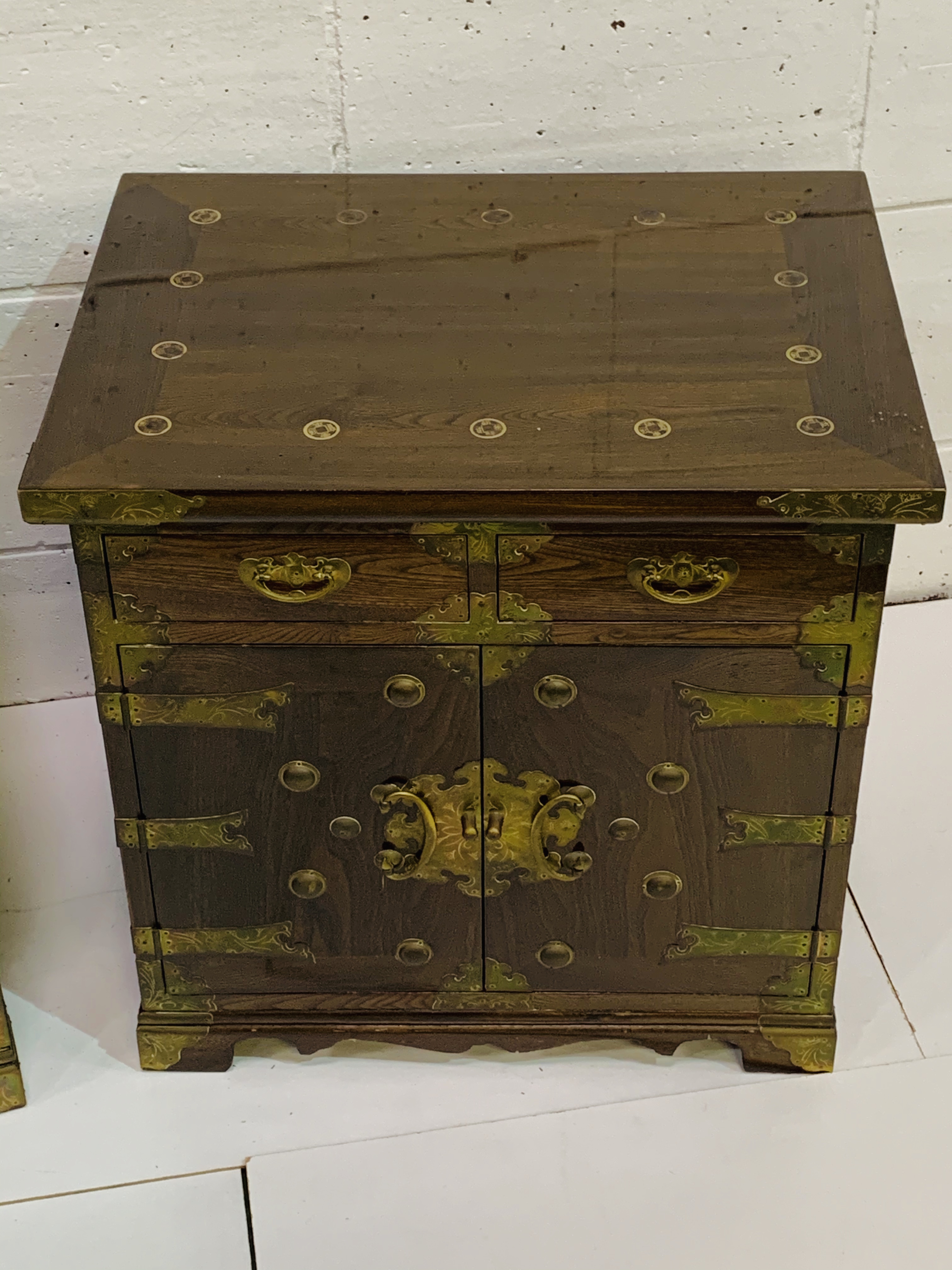 Pair of Oriental brass bound hardwood cabinets. - Image 2 of 4