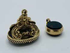 Agate fob seal in 9ct gold and large 9ct gold fob seal.