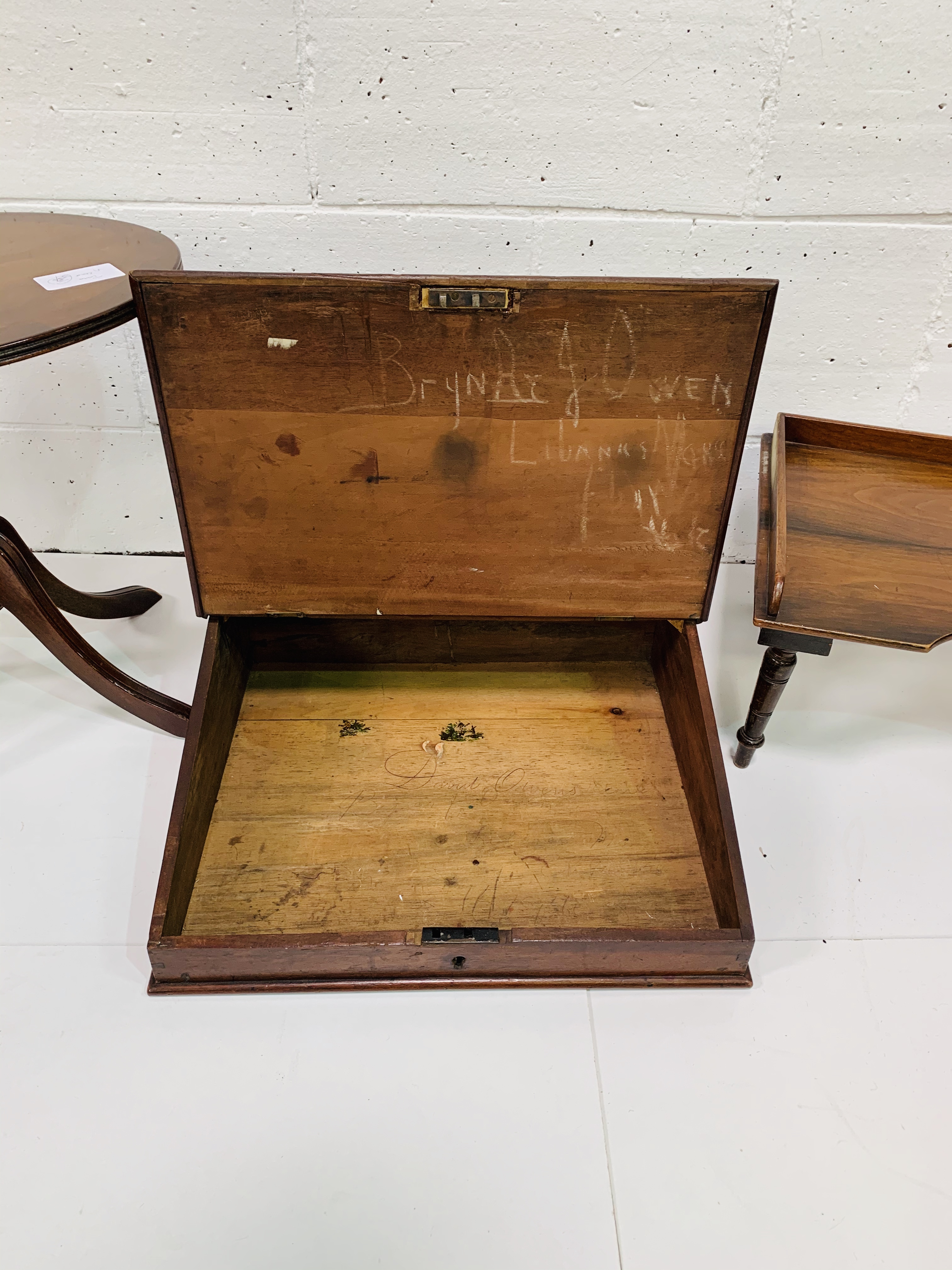 Mahogany oval tilt top wine table; mahogany lecturn; and a mahognay bed tray. - Image 4 of 4