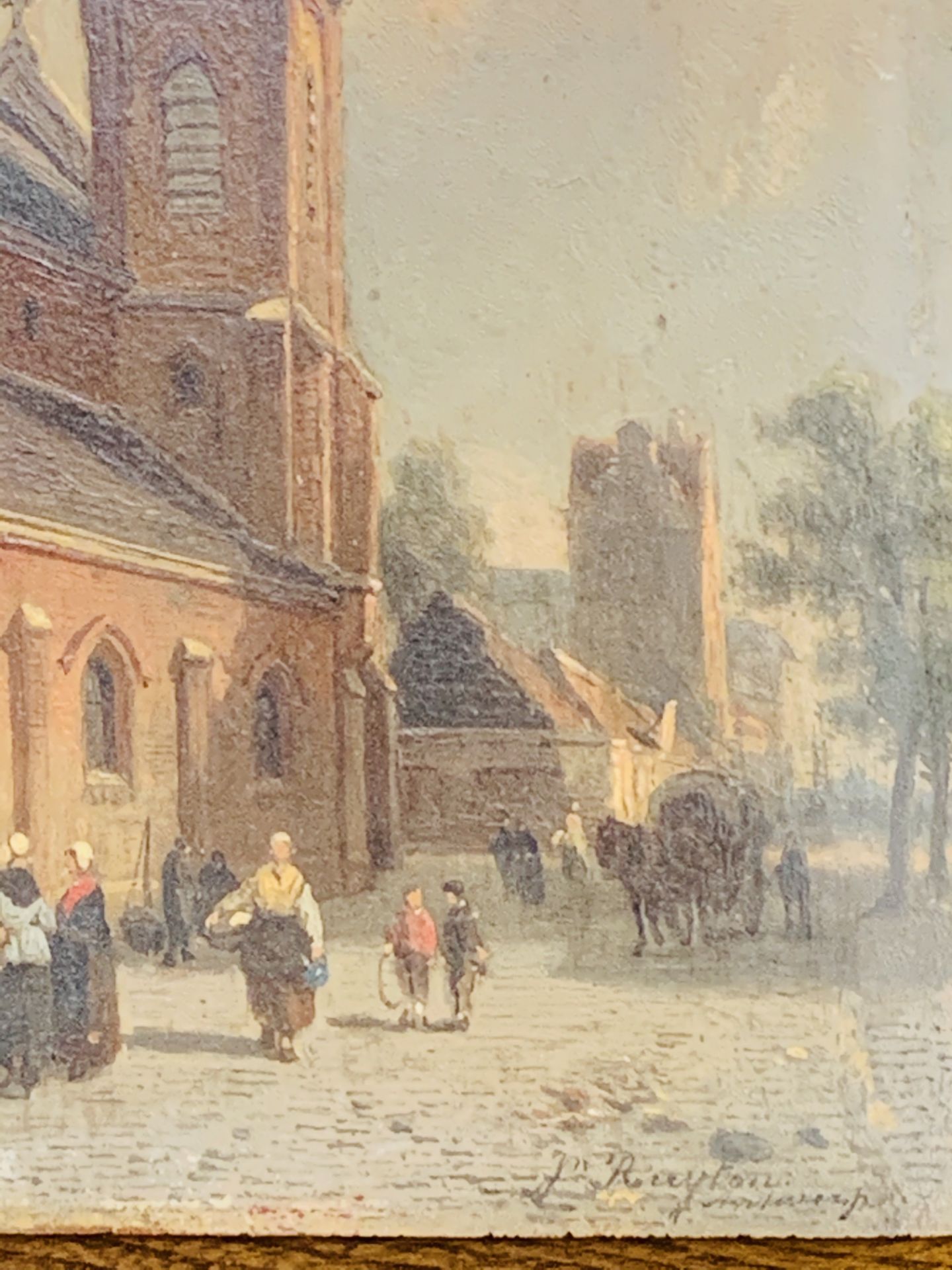 Oak framed oil on board Antwerp street scene signed Jan Ruyten (1813-81) - Image 2 of 4
