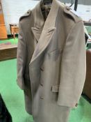 Gentleman's pure wool long overcoat, grey tophat and black bowler hat