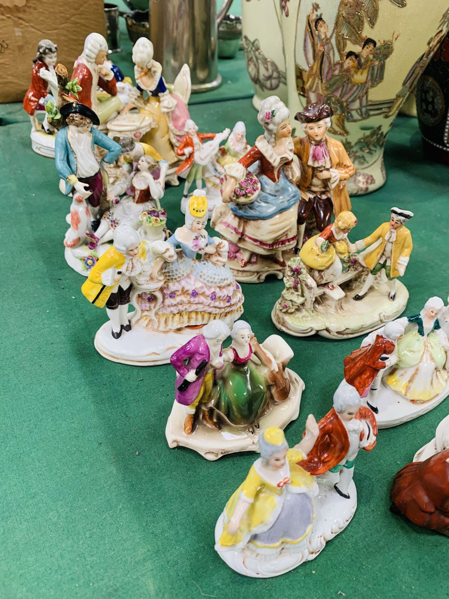 Eleven Continental porcelain figurines, including 2 couples playing board games - Image 2 of 2