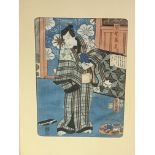 Framed and glazed original Japanese wood block print of a Kabuki actor by Toyokuni, printed in 1854.