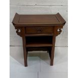 Chinese hardwood display table with frieze drawer and shelf beneath.