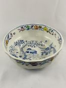 Large Mason’s Ironstone Blue/White bowl with coloured rim decoration