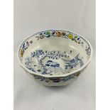 Large Mason’s Ironstone Blue/White bowl with coloured rim decoration