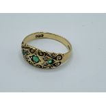 Antique 9ct gold, emerald and diamond ring, 2.0gms