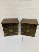 Pair of Oriental brass bound hardwood cabinets.