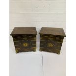 Pair of Oriental brass bound hardwood cabinets.