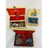 Three Jewellery boxes with costume jewellery.