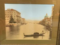 Two framed and glazed hand painted photographs of late 19th Century Venice.