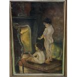 ‘After the bath’, oil on canvas in period frame, by J Lenders, 1946.