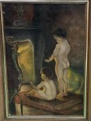 ‘After the bath’, oil on canvas in period frame, by J Lenders, 1946.