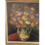 Large still life 'Flowers in Vase' oil on canvas, by Lea Vanderstraeten 67 x 77cms.