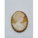 Victorian shell cameo, side profile of a lady, set in 9ct gold bezel.