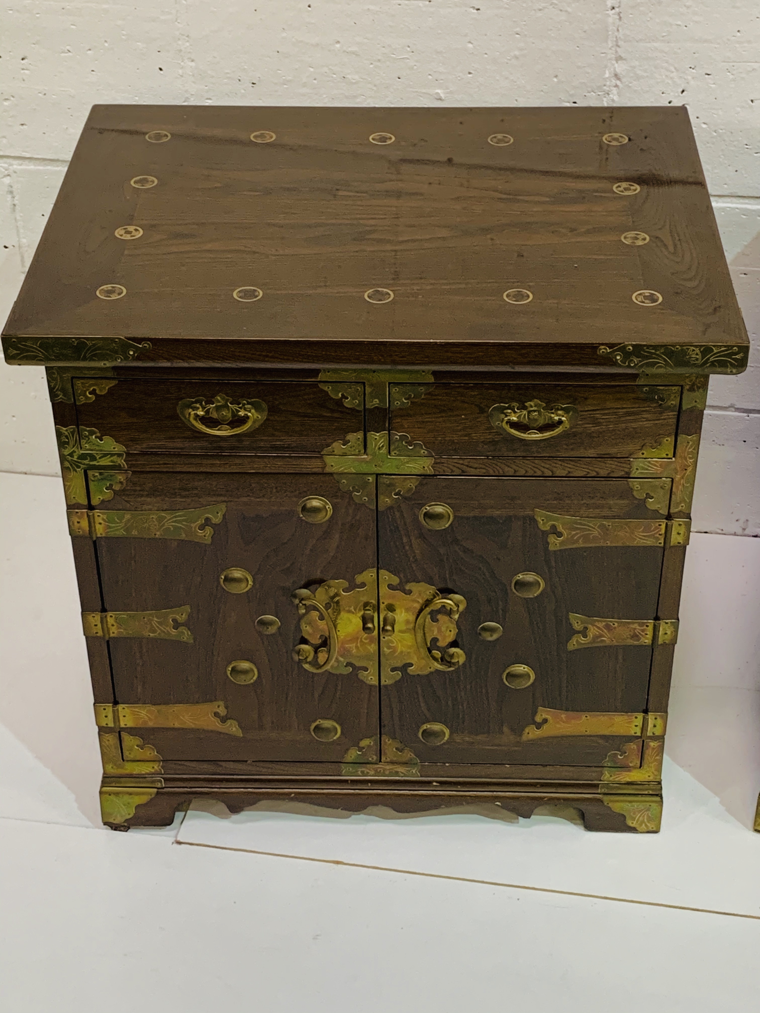 Pair of Oriental brass bound hardwood cabinets. - Image 3 of 4