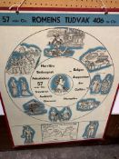 1960's Dutch classroom educational print on board 'Romeins Tudvak'.