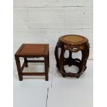 Chinese hardwood barrel side table; together with a square stool.