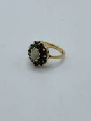 9ct gold, opal and pale green stone ring, 4.5gms