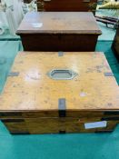 Metal bound oak specimen box with six trays by C Farlow and Co, together with another box