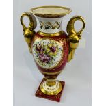 Large early 19th century hand painted Bayer of Paris gilt pottery vase style lamp base.