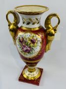 Large early 19th century hand painted Bayer of Paris gilt pottery vase style lamp base.