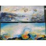 Two abstract oils on canvas by B Siomiak (Russian), each 20 x 51cms.