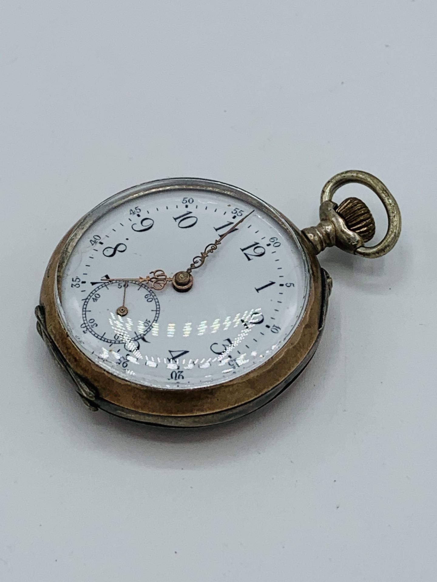 800 silver and gold plate case manual wind lady's pocket watch, in going order - Image 4 of 6