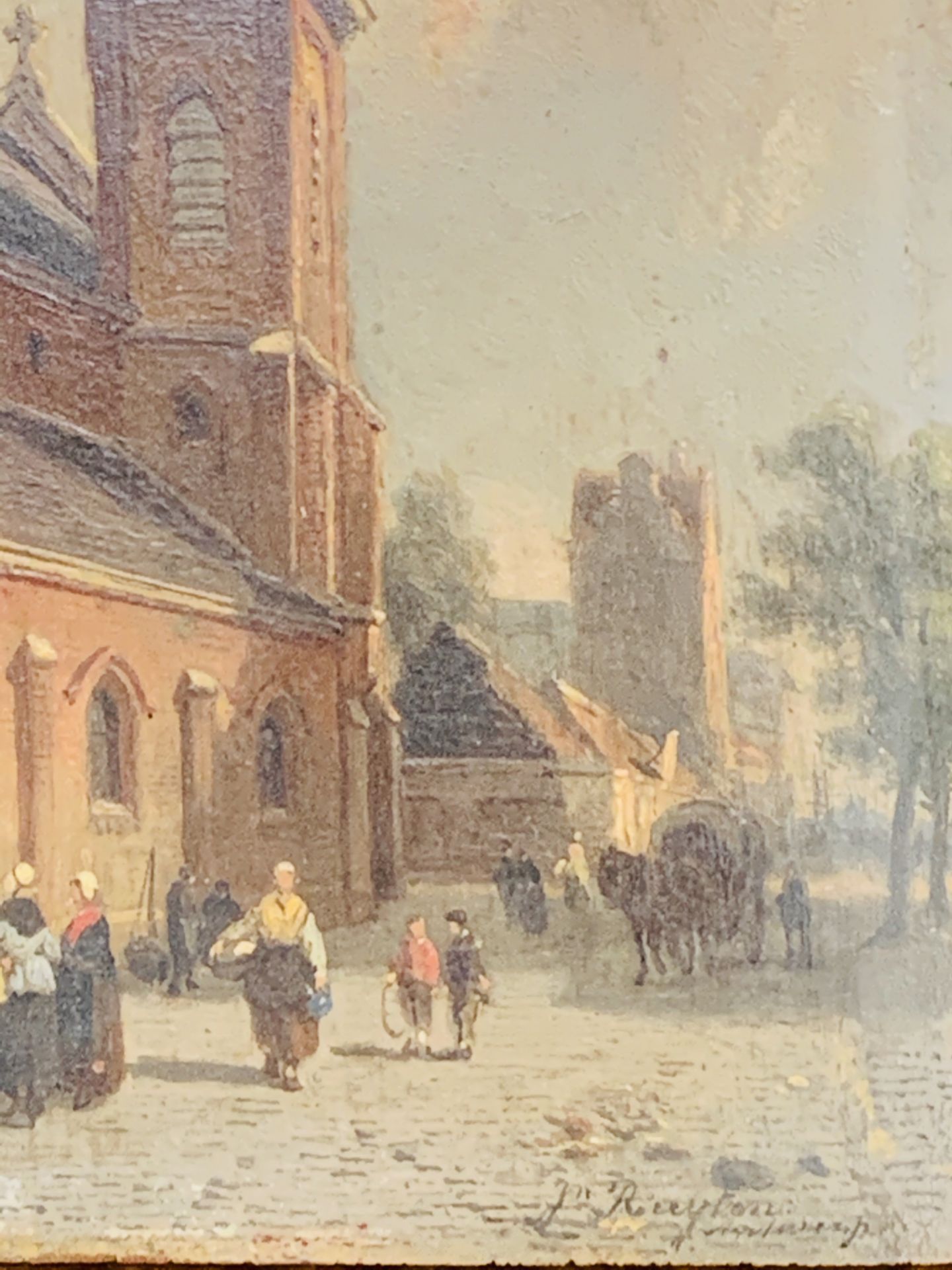 Oak framed oil on board Antwerp street scene signed Jan Ruyten (1813-81) - Image 3 of 4
