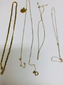 Three 9ct gold necklaces, and a 9ct gold pendant.
