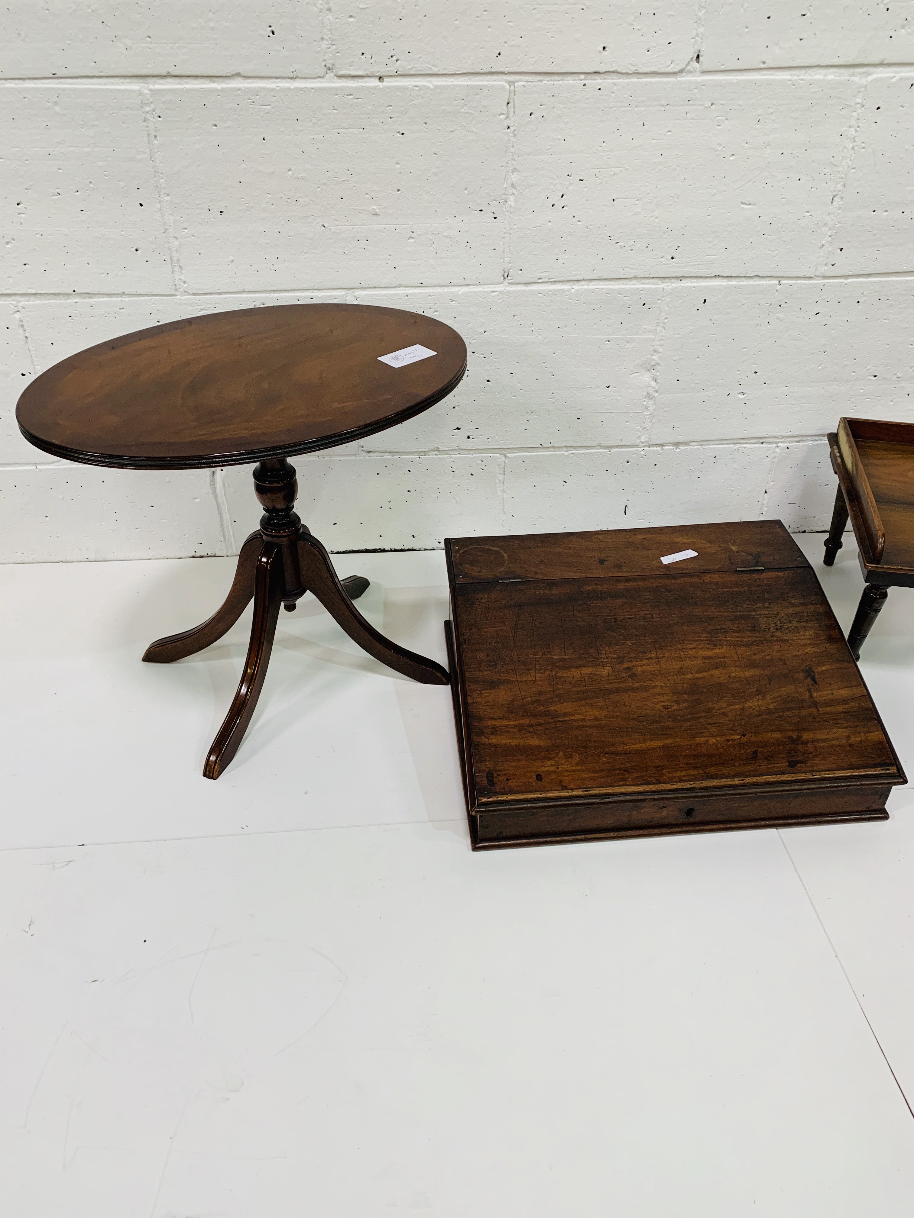 Mahogany oval tilt top wine table; mahogany lecturn; and a mahognay bed tray. - Image 2 of 4