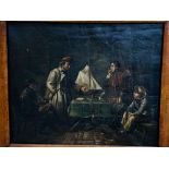 Fruitwood framed oil on canvas of 18th Century sailors, and another oil on canvas